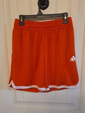 adidas Bright Orange Shorts with White Trim and Basketball Logo